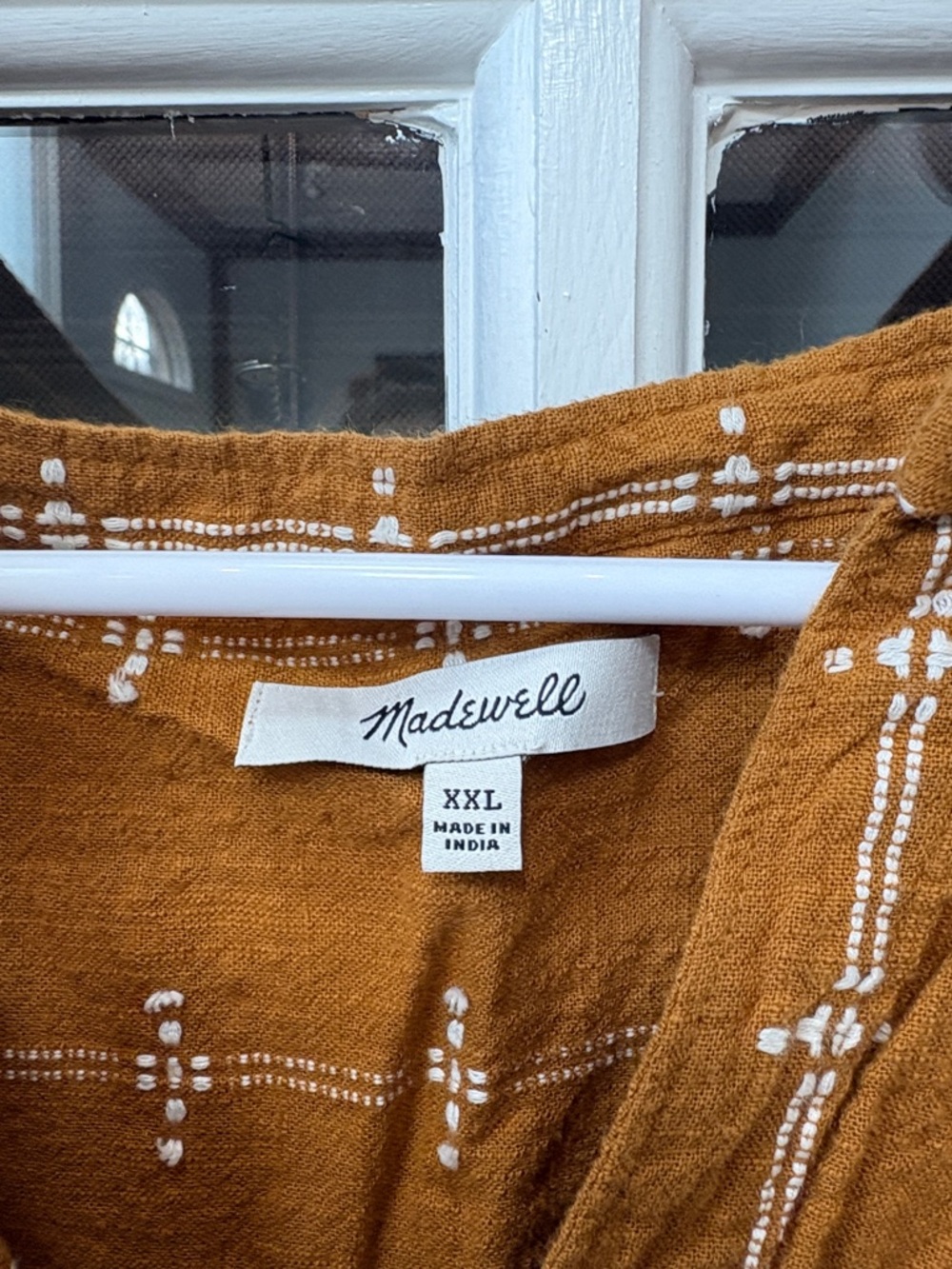 018 Madewell Rust V-Neck Tunic Top with White Stitching - Picture 2 of 6